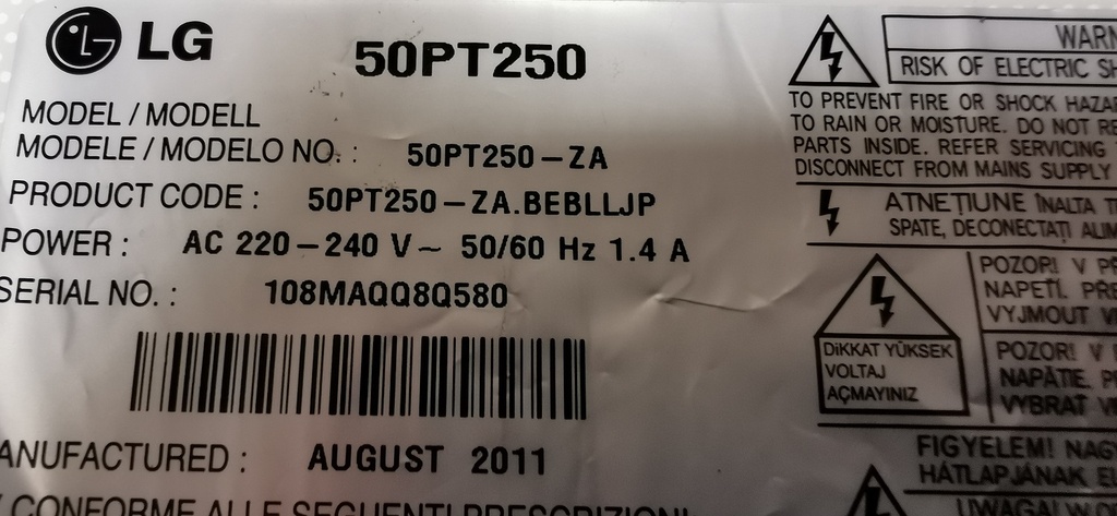 LG 50PT250 CARTE Y 50T3_YDT EAX63529201 50T3_YDB EAX63529301