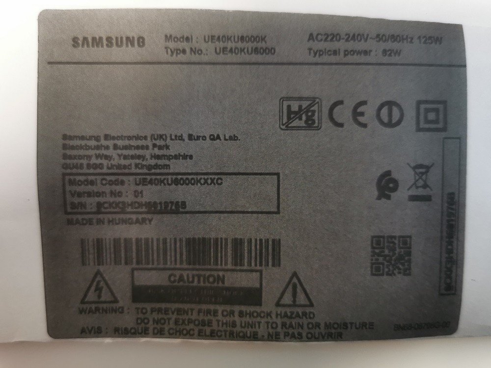 SAMSUNG UE40KU6000K CARTE ALIMENTATION BN41-02499A REV 1.3