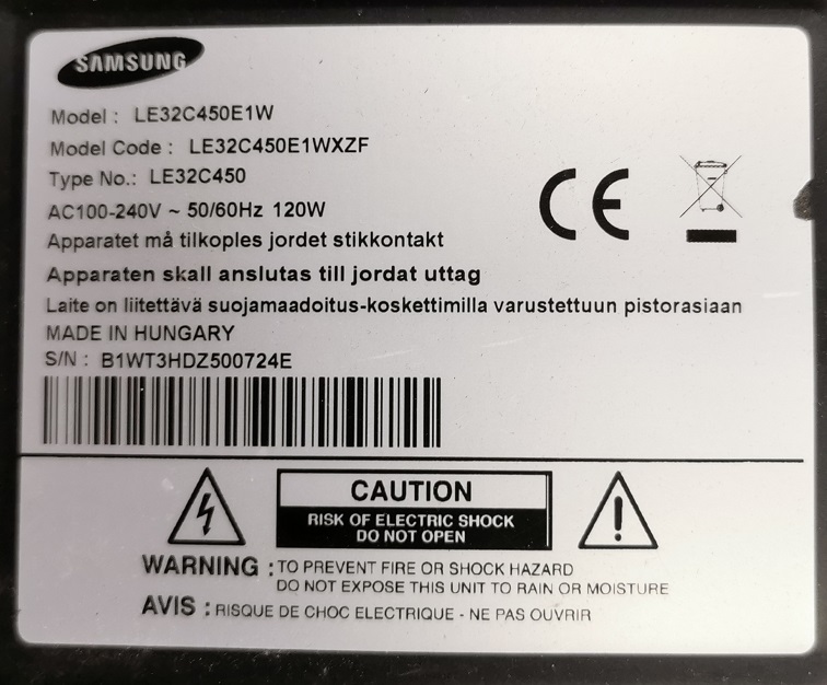 SAMSUNG LE32C450E1W CARTE ALIMENTATION BN44-00338A