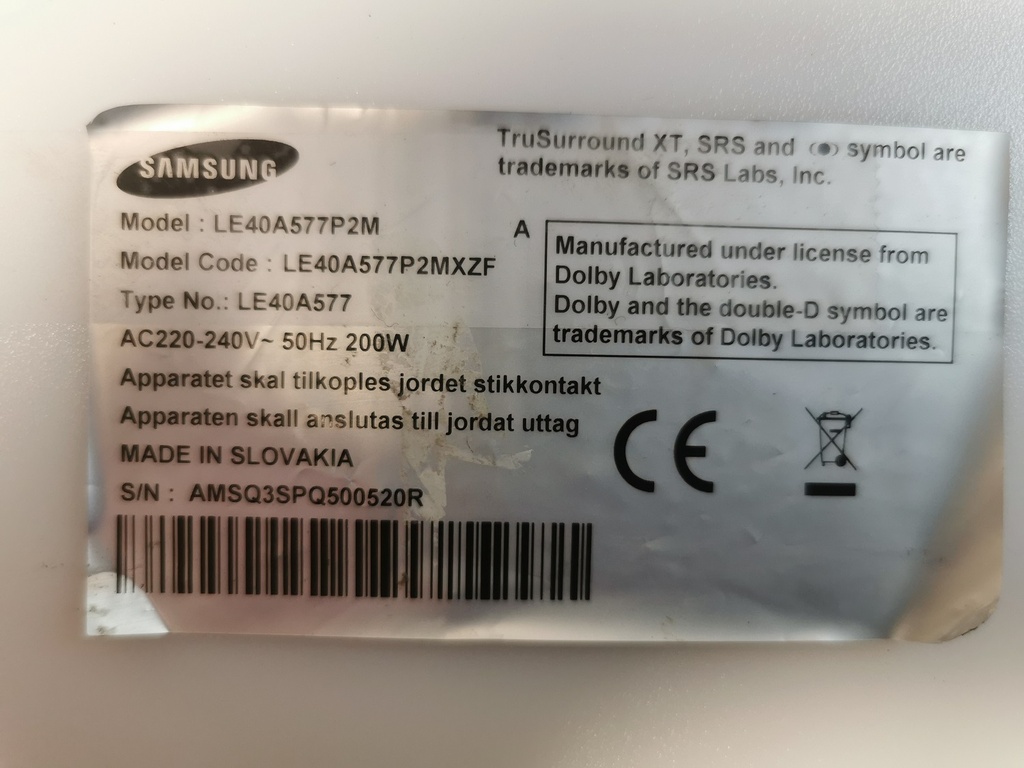 SAMSUNG LE40A577P2M CARTE ALIMENTATION 40_VE CCFL REV1.2