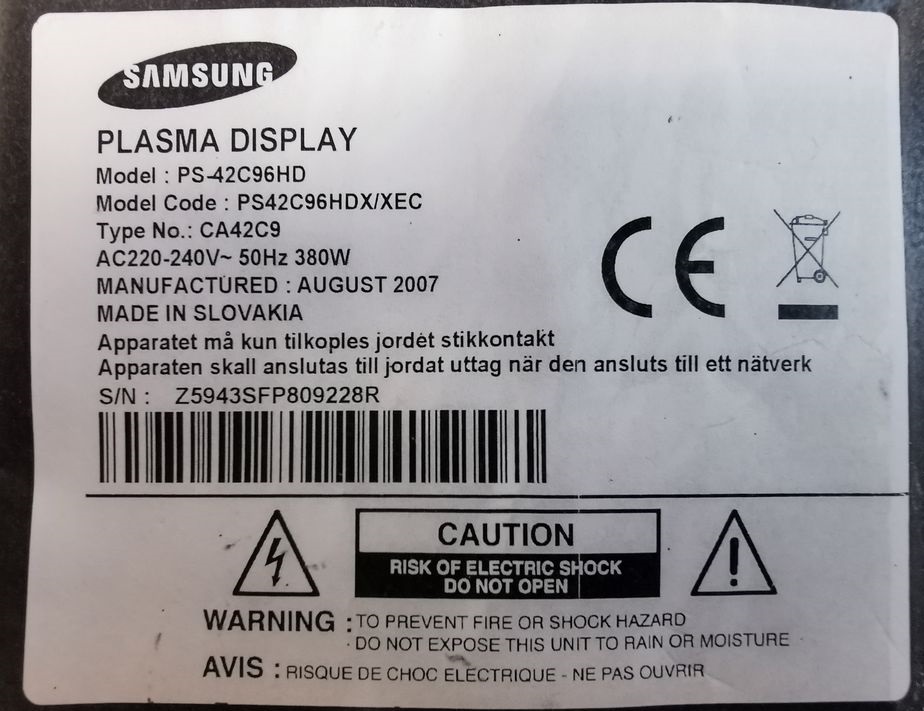 SAMSUNG PS-42C96HD CARTE X X-MAIN LJ41-04210A