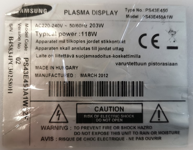 SAMSUNG PS43E450 43FH LAYER LJ41-1033A PBA LJ92-01849