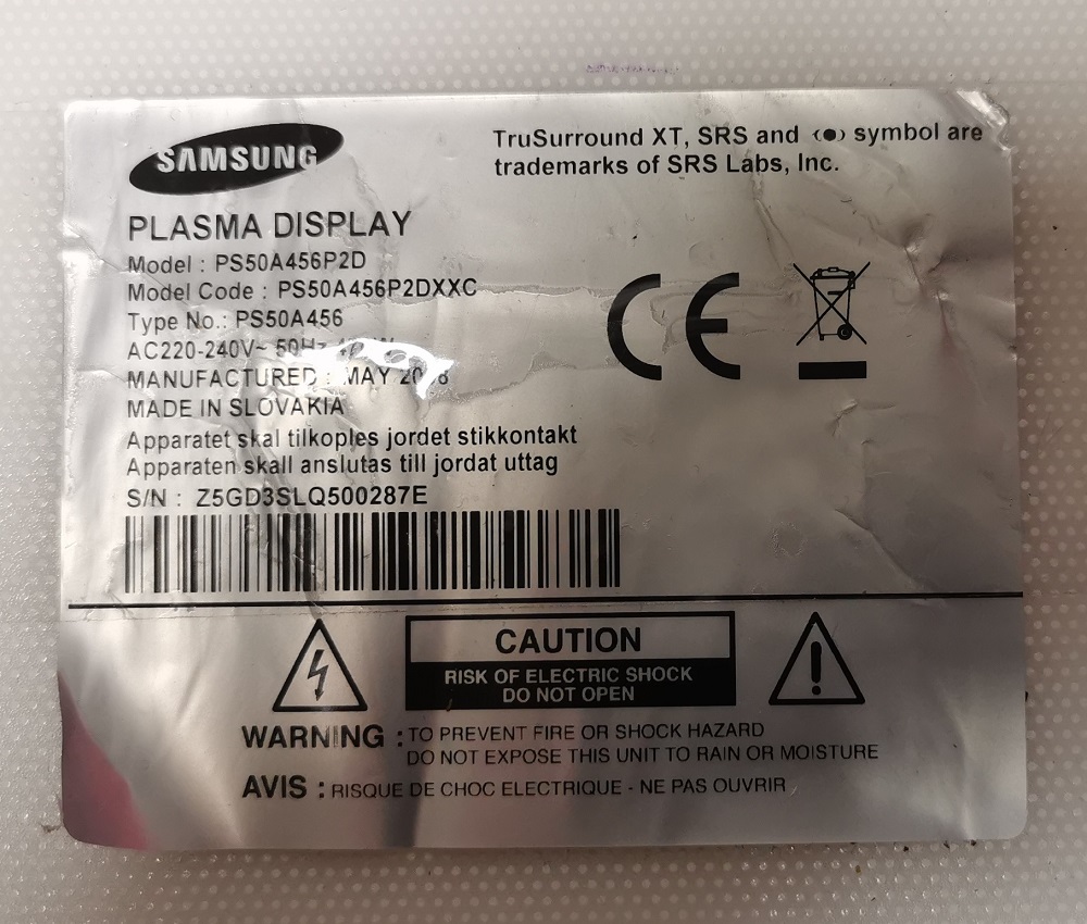 SAMSUNG PS50A456P2D CARTE MERE BN44-01632C BN-94-01668A