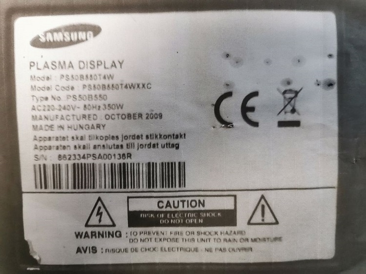 SAMSUNG  CARTE ALIMENTATION PS50B550T4W P0850A BN44-00274B LJ44-00172B