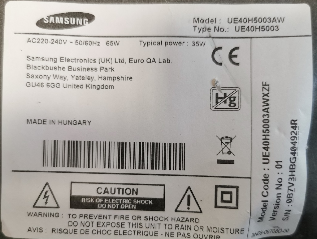 SAMSUNG UE 40H5003AW 2 HAUT PARLEURS