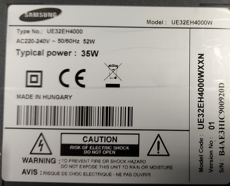 SAMSUNG UE32EH4000 CARTE MERE BN41-01795A