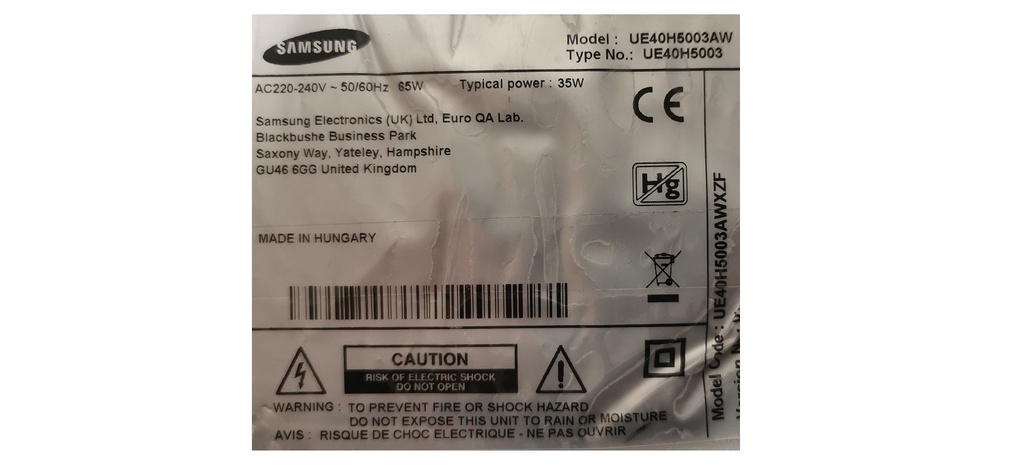 SAMSUNG UE40H5003AW CARTE MERE BN41-02217