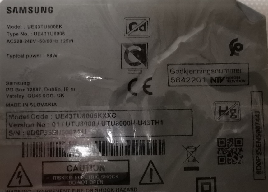 SAMSUNG UE43TU8005K CARTE ALIMENTATION L43S6 BN44-01053C