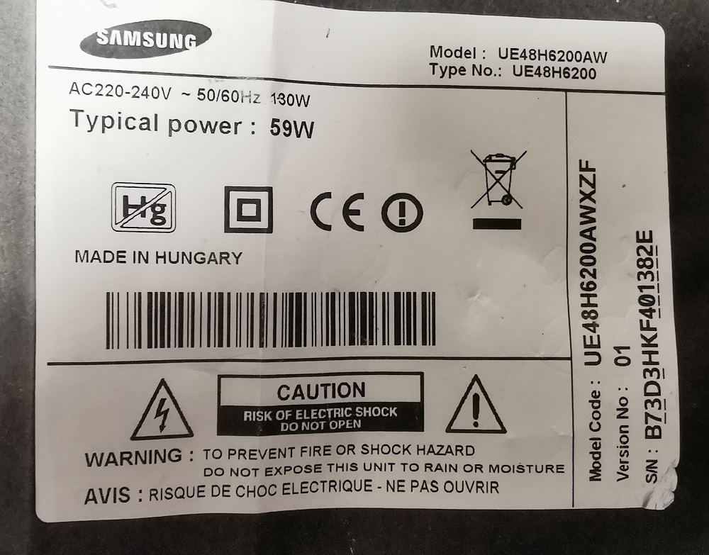 SAMSUNG UE48H6200AW CARTE T-CON BN41-02110A