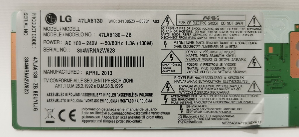 LG 47LA6130 CARTE T-CON TCON 6870C-0444ALC470DUE-SFR1_CONTROL_VER 1.0