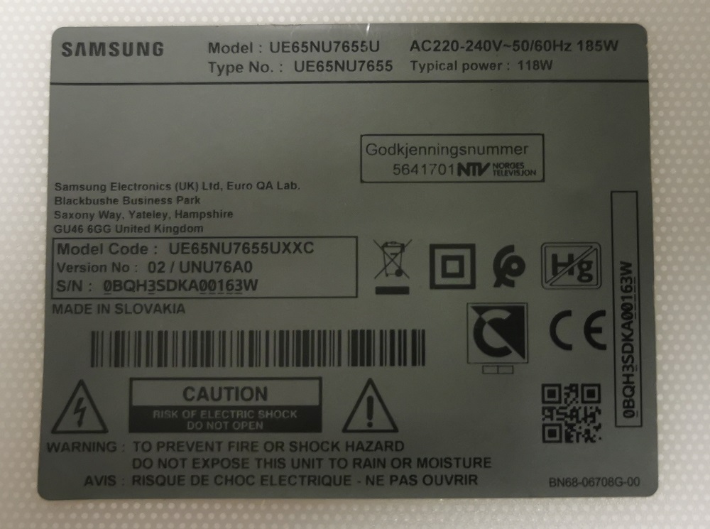 SAMSUNG UE65NU7655U CARTE MERE BN41-02635A