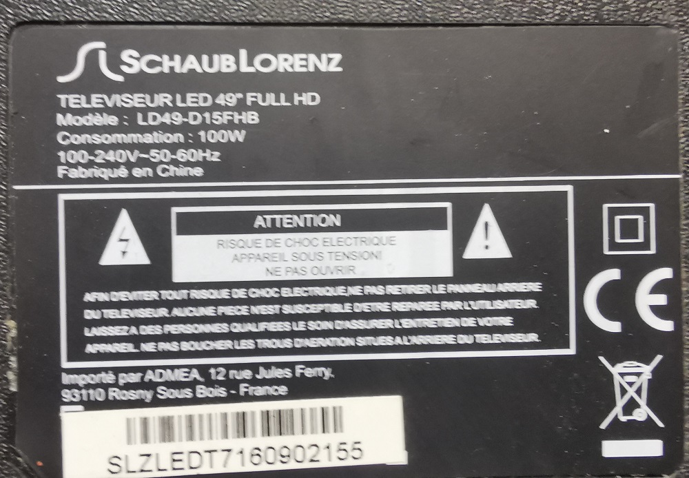 SCHAUB LORENZ LD49-D15FHB CARTE  A20.20A08---13-0X