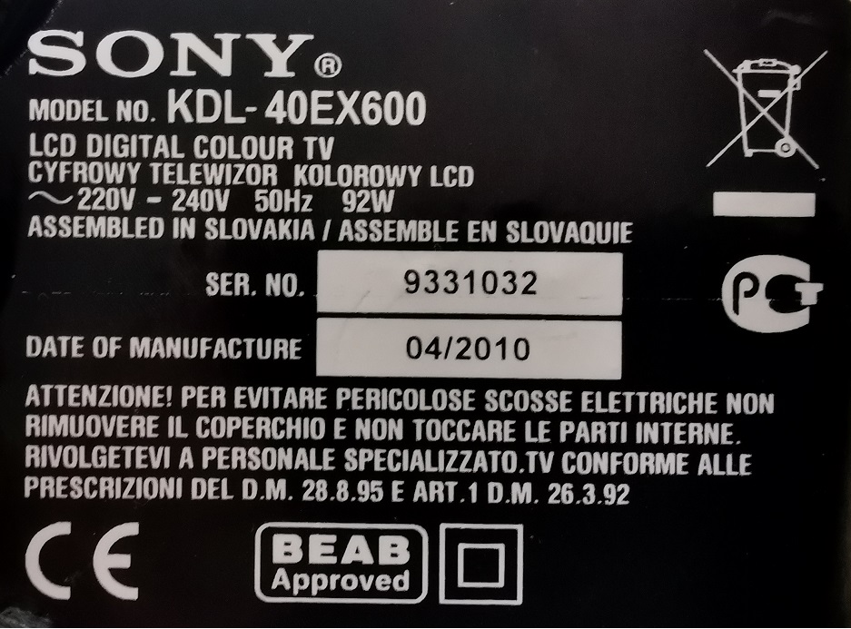 SONY KDL 40EX600 CARTE T-CON TSL_C2LV0.2