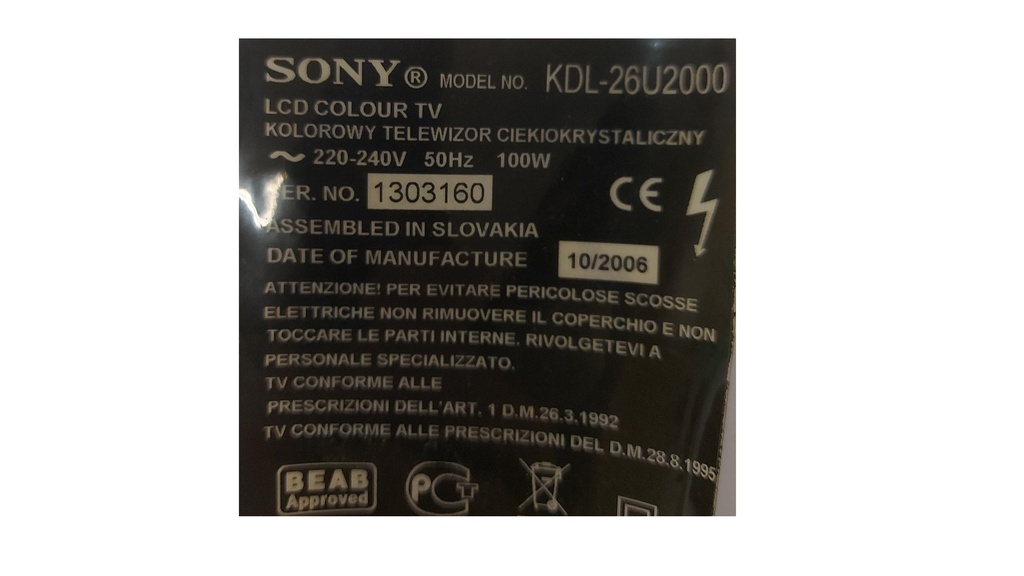 SONY KDL-26U2000 CARTE ALIMENTATION A-1189-415-A