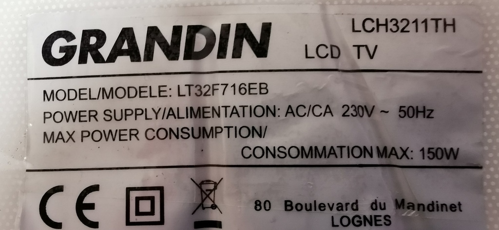 GRANDIN LCH3211TH CARTE ALIMENTATION MIP320F