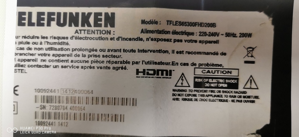 TELEFUNKEN TFL S65300FHD200B CARTE ALIMENTATION 17PW03-6