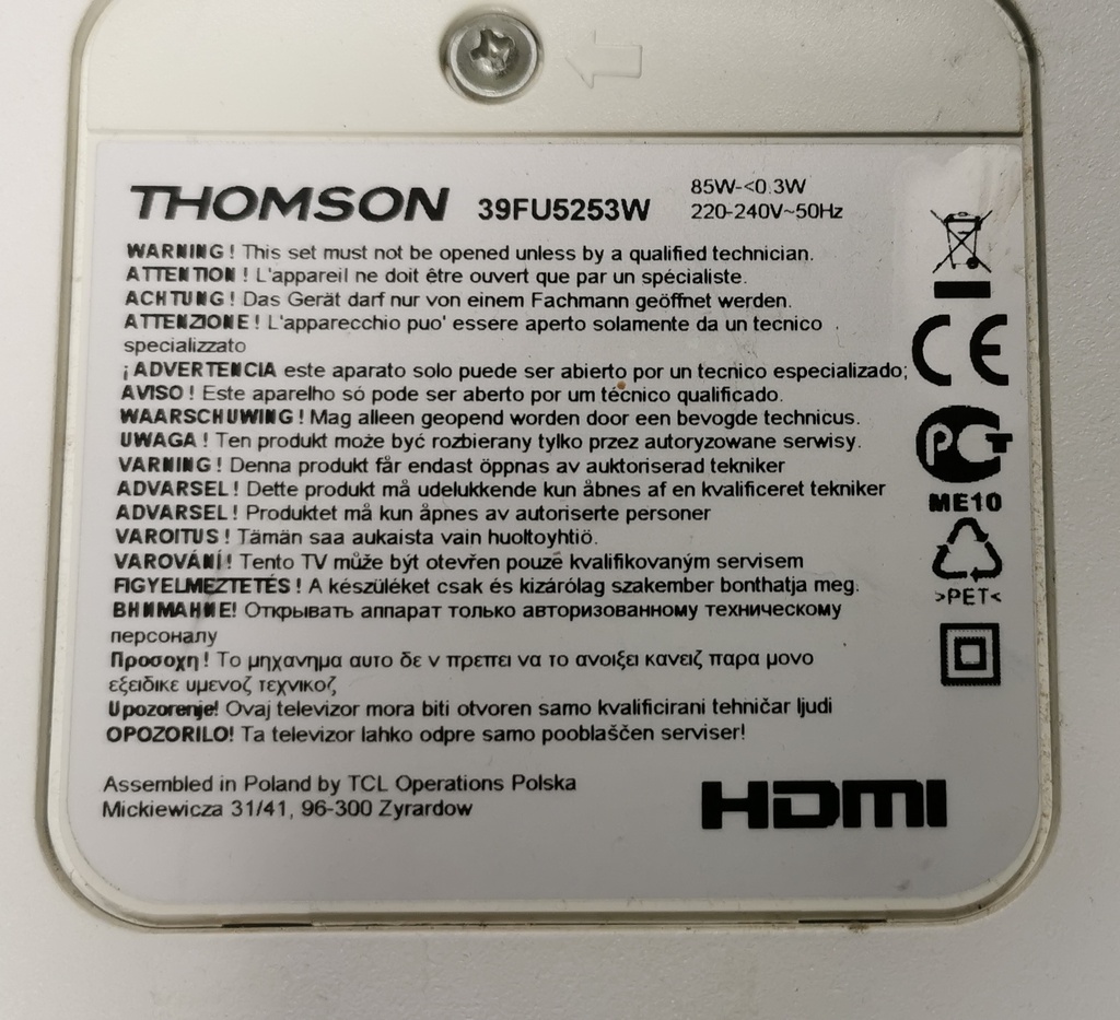 THOMSON 39FU5253W CARTE ALIMENTATION 40-E371C6-PWG1XG