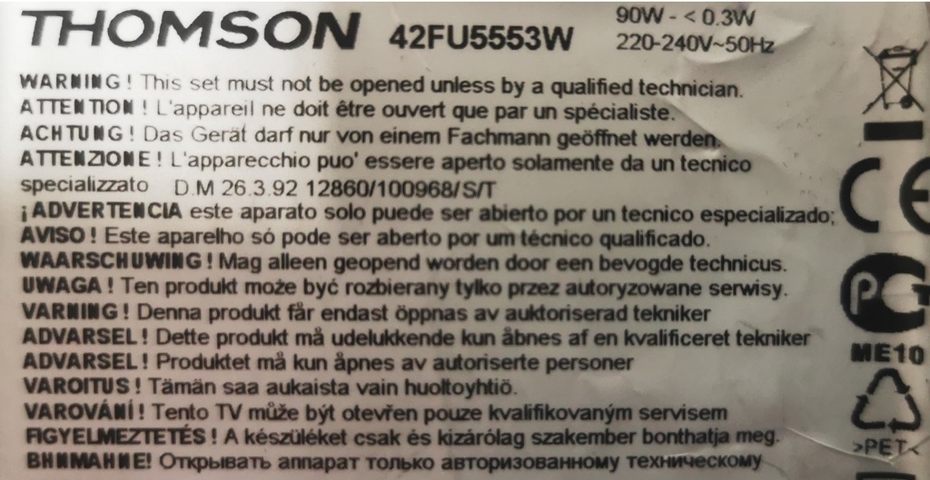 THOMSON 42FU5553W 2 HAUT PARLEUR