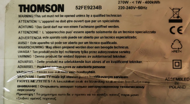 THOMSON 52FE9234B CARTE MERE 08-MT0211-MA300AA