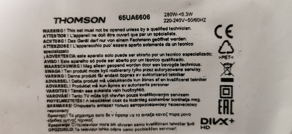 THOMSON 65UA6606 CARTE ALIMENTATION SHLD6505HB-101H