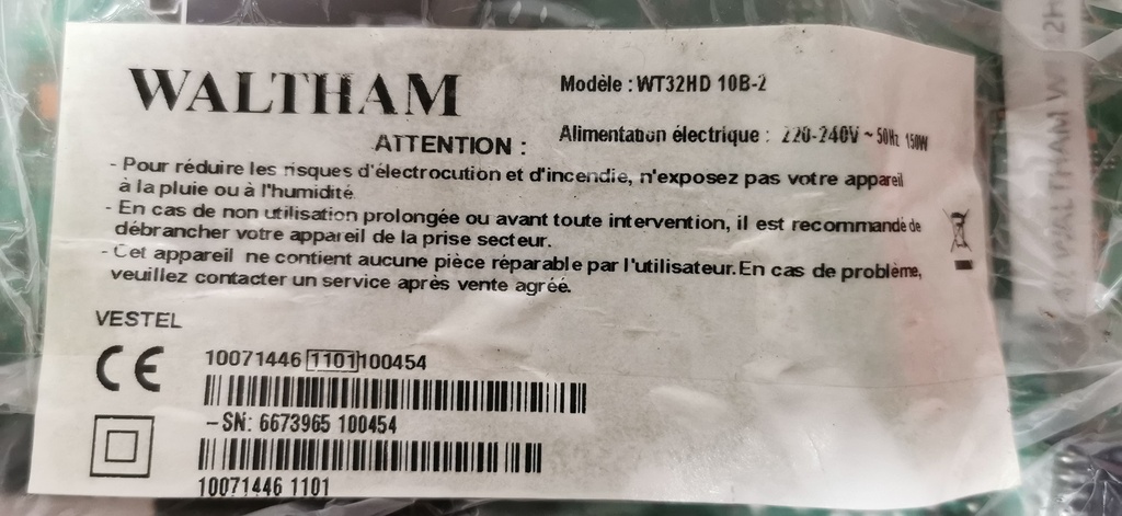 WALTHAM WT32HD10B-2 CARTE T-CON VESTEL LC320WXE-SCA1 6870C-0313B