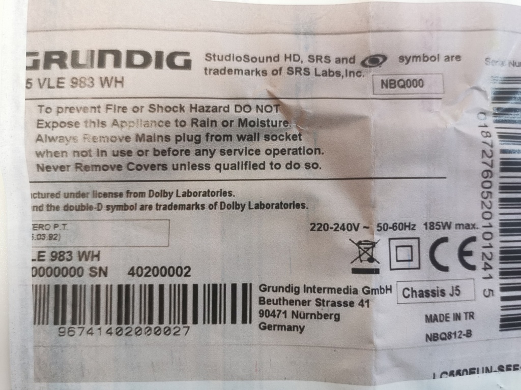 GRUNDIG 55VLE983WH CARTE ALIMENTATION DPS-243AP 2950304005