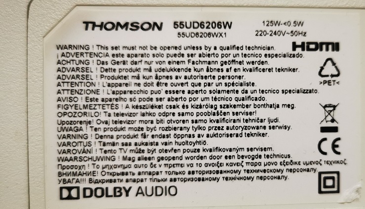 THOMSON 55UD6206W CARTE ALIMENTATION 40L141H4-PWG1CG