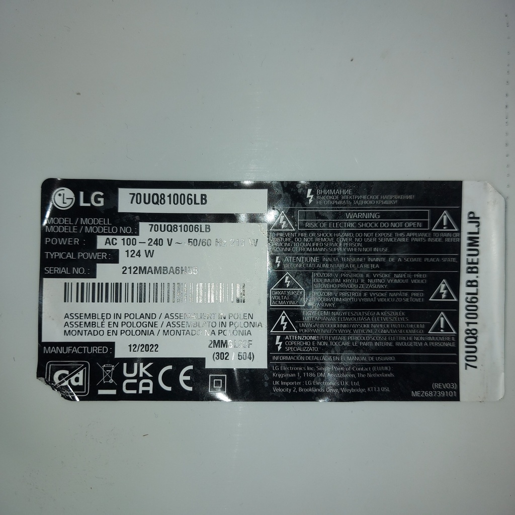 Pour tv LG 70UQ81006LB CARTE MERE EAX6958812051 1.0