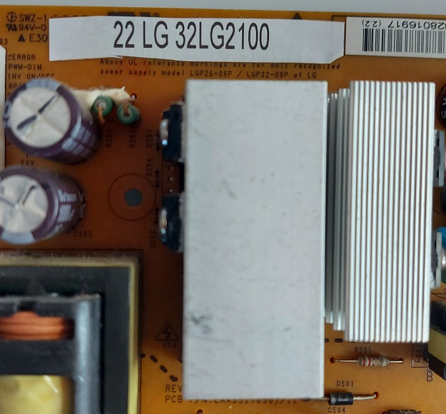 LG 32LG2100 CARTE ALIMENTATION EAX55176301 / 12 TESTE AVANT DEMONTAGE