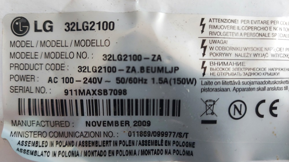 LG 32LG2100 CARTE ALIMENTATION EAX55176301 / 12 TESTE AVANT DEMONTAGE