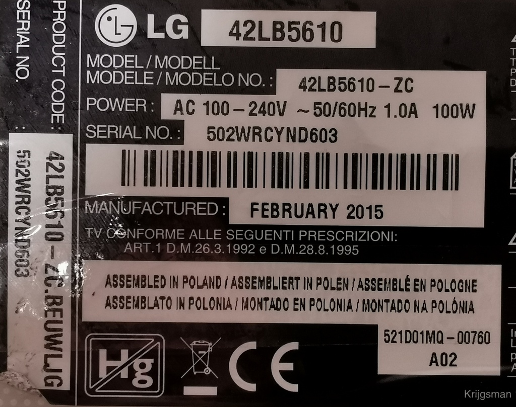 LG 42LB5610 CARTE MERE LD44B EAX65361505 1.0