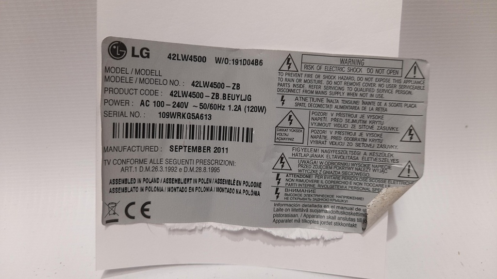 LG 42LW4500 CARTE ALIMENTATION EAX62865401/8