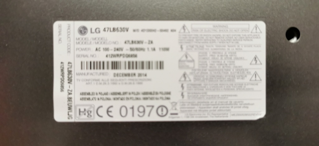 LG 47LB630V 2 HAUT PARLEUR