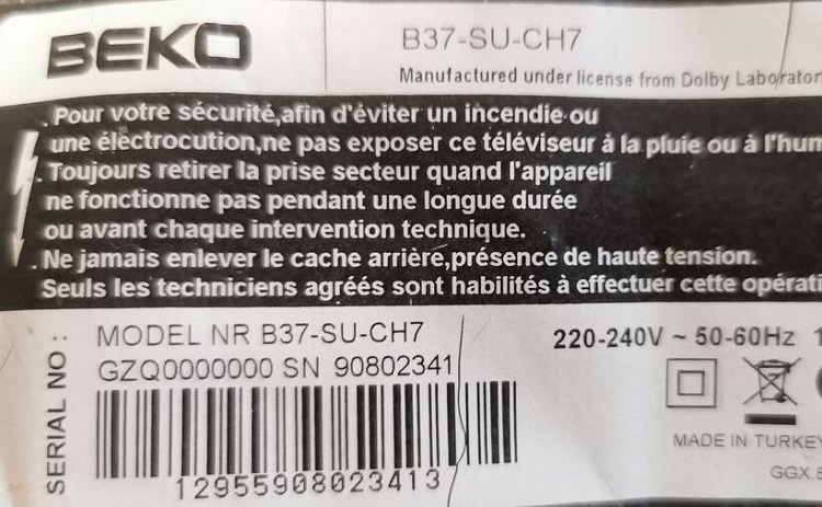 BEKO B37SUCH7 B37-SU-CH7 CARTE ALIMENTATION