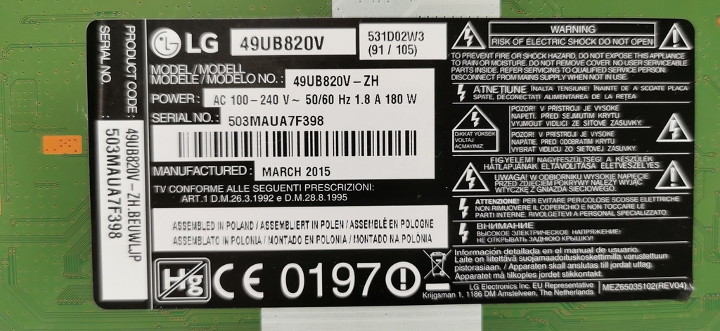 LG 49UB820V CARTE MERE EAX66085704 1.1