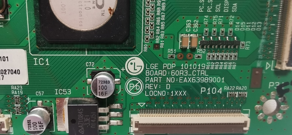 LG 60PV250 CARTE T-CON LGE PDP 101019 BOARD 60R3_CTRL EAX63989001