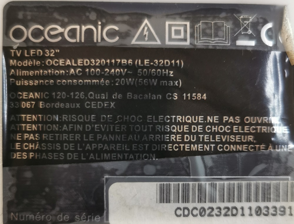 OCEANIC OCEALED320117B6 CARTE PRINCIPAL