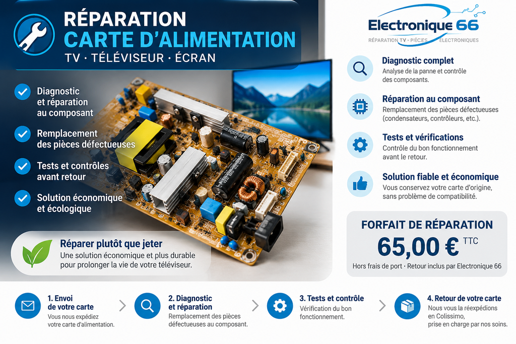 Réparation de carte d'alimentation TV — Intervention au composant
