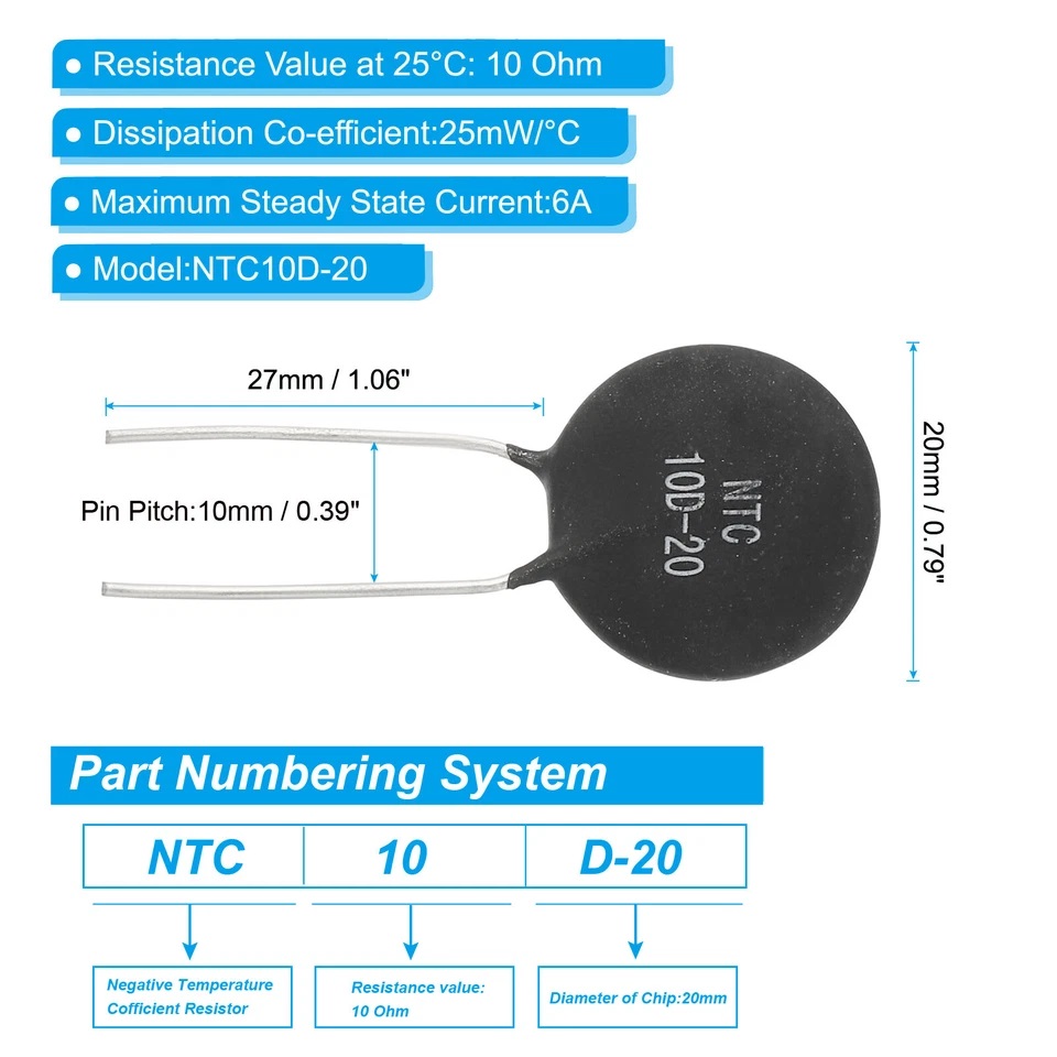 NTC 20D-20 Thermistance 20 Ohms