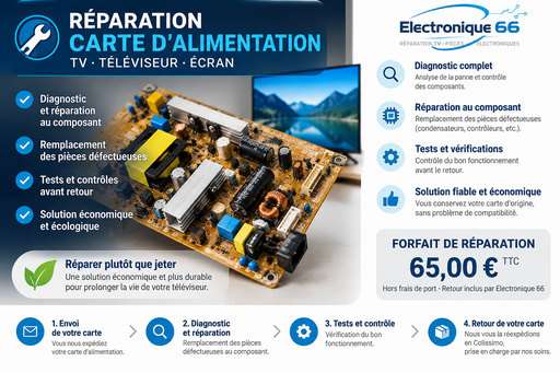 Réparation de carte d'alimentation TV — Intervention au composant
